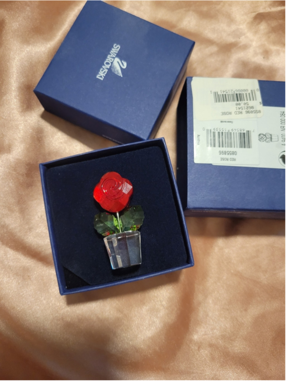 Swarovski Red Rose with Green Leaves